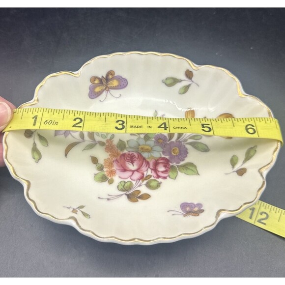 VTG Lefton Hand Painted Butterflies & Flowers W/ Gold Trim Trinket Candy Dish - Picture 7 of 8